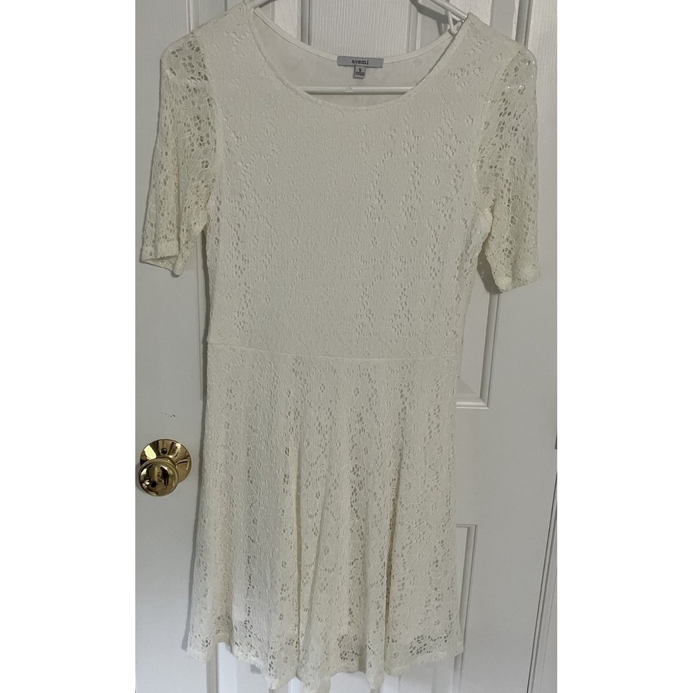 Acemi Women's Lace Flare Dress Size S Cream Lace Overlay Church Party Graduation